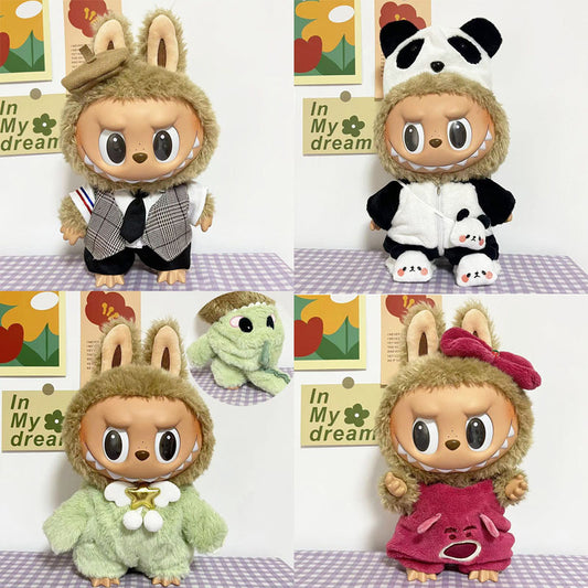 38Cm Labubu vinyl plush doll clothes for Labubu doll clothes plaid vest beret cute