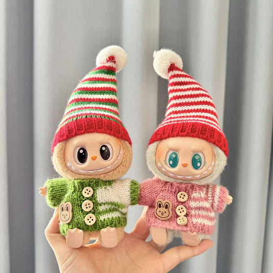 [Clothes only] 1st/2nd generation Labubu clothes pendant Labubu sitting party baby clothes striped buckle sweater