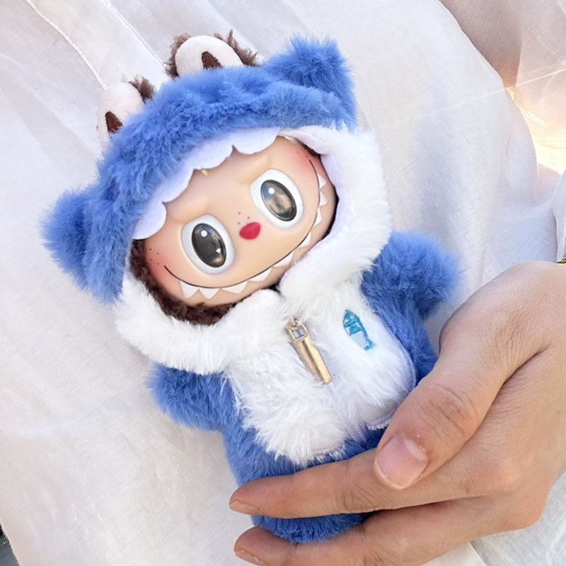 [Clothes only] 17cm pendant rabub clothes foot-wrapped one-piece blue shark fish labubu doll clothes are cute and cute.