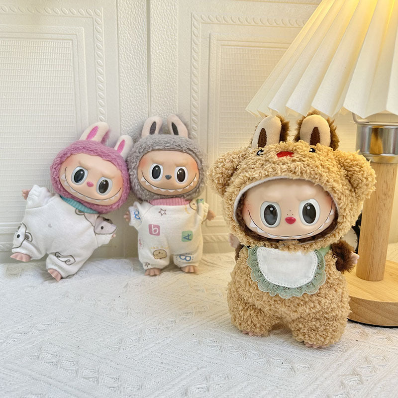[Clothes only] 17cm pendant rabub clothes red nose bib bear set labubu doll clothes cute