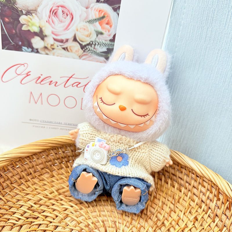 [Clothes only] First and second generation keychain Labubu clothes pendant Labubu baby clothes pink and blue flower sweater