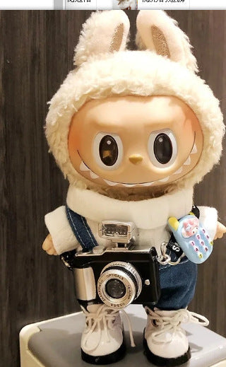 [Clothes only] 17cm pendant blind box Labubu clothes Labubu doll baby clothes thousand bird grid overalls set