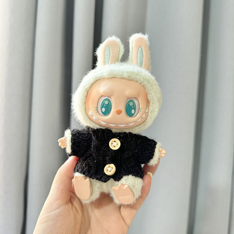 [Clothes only] Second-generation keychain Labubu clothes pendant Labubu sitting party wooden buckle sweater set