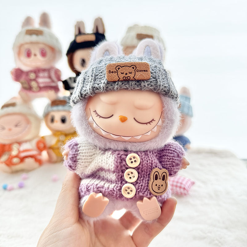 [Clothes only] The first, second and third generation keychain Labubu clothes pendant Labubu baby clothes striped buttons sweater set.