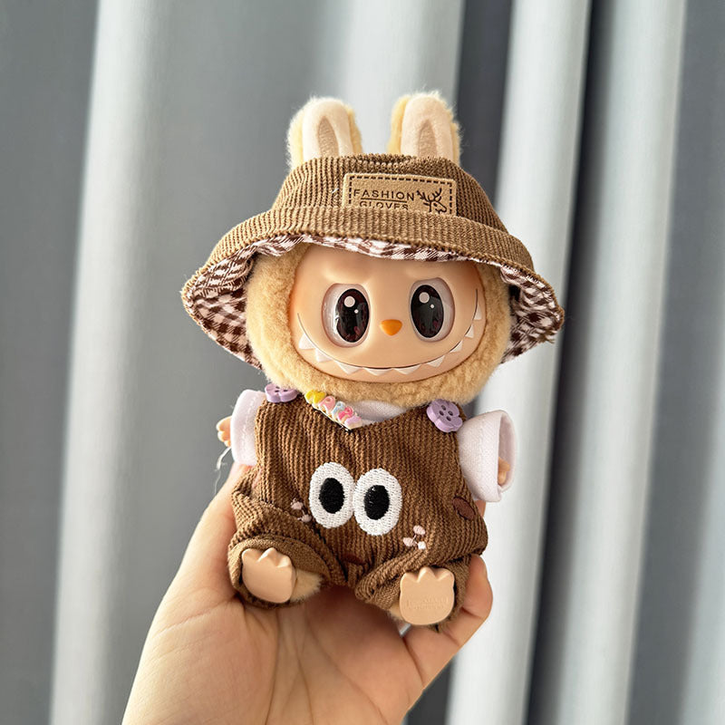 Clothes only] First and second generation Labubu clothes pendant Labubu sitting party baby clothes blackened overalls set