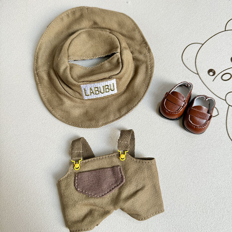 [Clothes only] One, two and three generations Labubu clothes pendant Labubu sitting party baby clothes green fisherman overalls