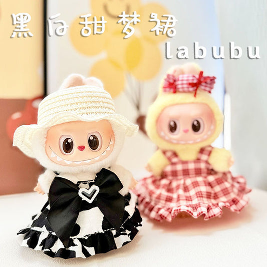 [Clothes only] First and second generation keychain Labubu clothes pendant Labubu baby clothes red grid black and white sweet dream skirt