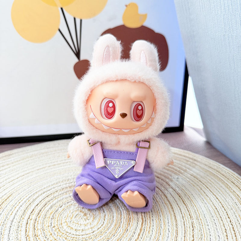 [Clothes only] First and second generation Labubu clothes pendant Labubu sitting baby clothes 8-character plaid overalls set