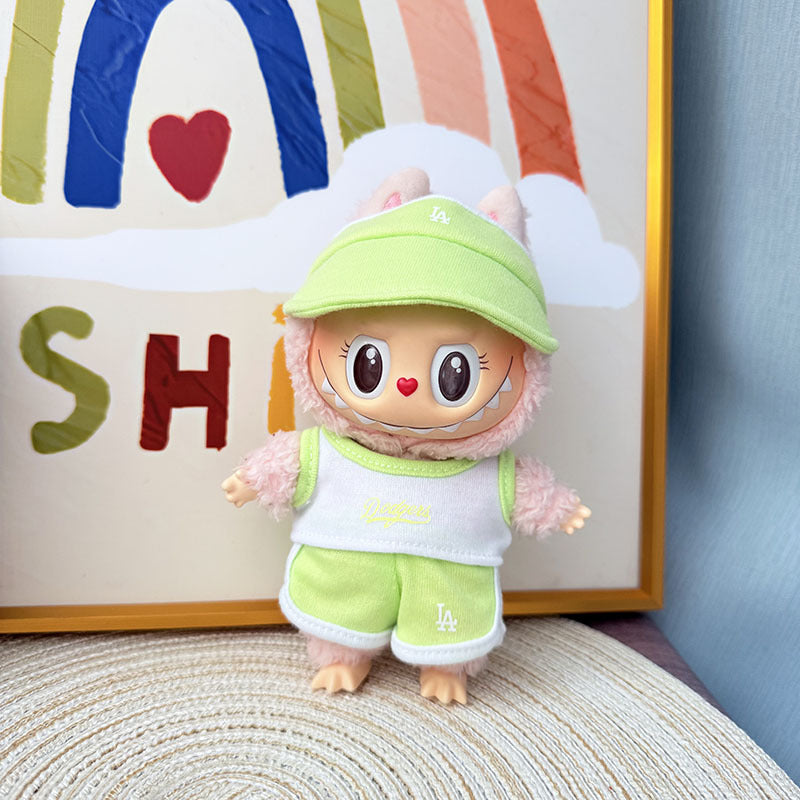 The first, second and third generation Labubu clothes pendant Labubu sitting party baby clothes peaked cap LA sports suit trend