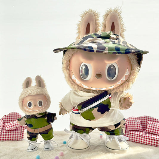 38Cm Labubu plush doll clothes for Labubu doll baby clothes sweetheart cool camouflage suit cute