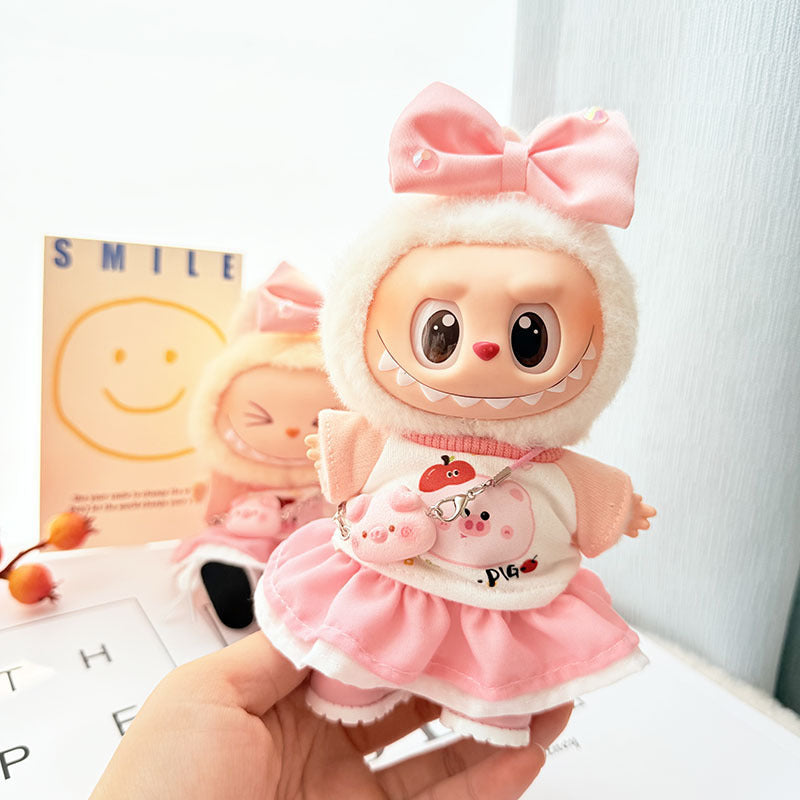 [Clothes only] 17cm Labubuva clothes LABUBU blind box sitting party first, second and third generation rainbow T suit.