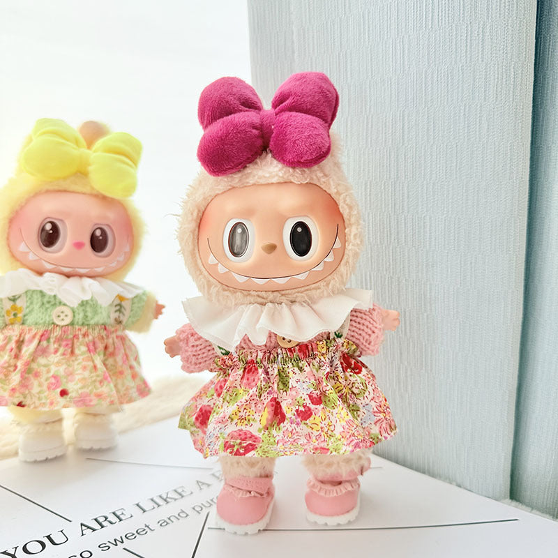 [Clothes only] First and second generation keychain Labubu clothes pendant Labubu baby clothes pink and blue flower sweater