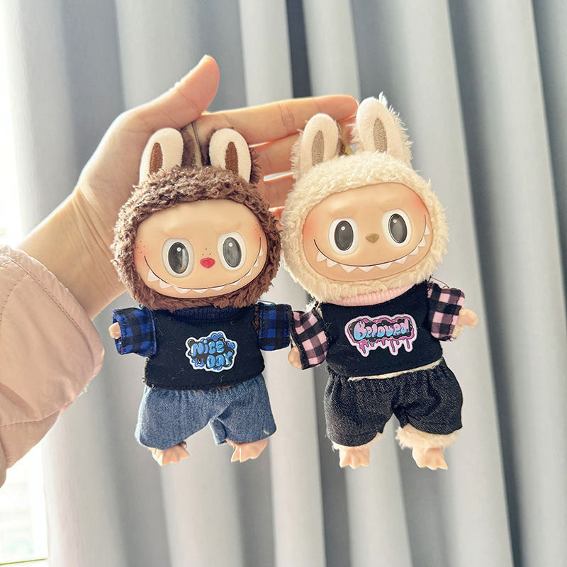 [Clothes only] First and second generation keychain Labubu clothes pendant Labubu baby clothes plaid hanging sleeve shirt creative cute