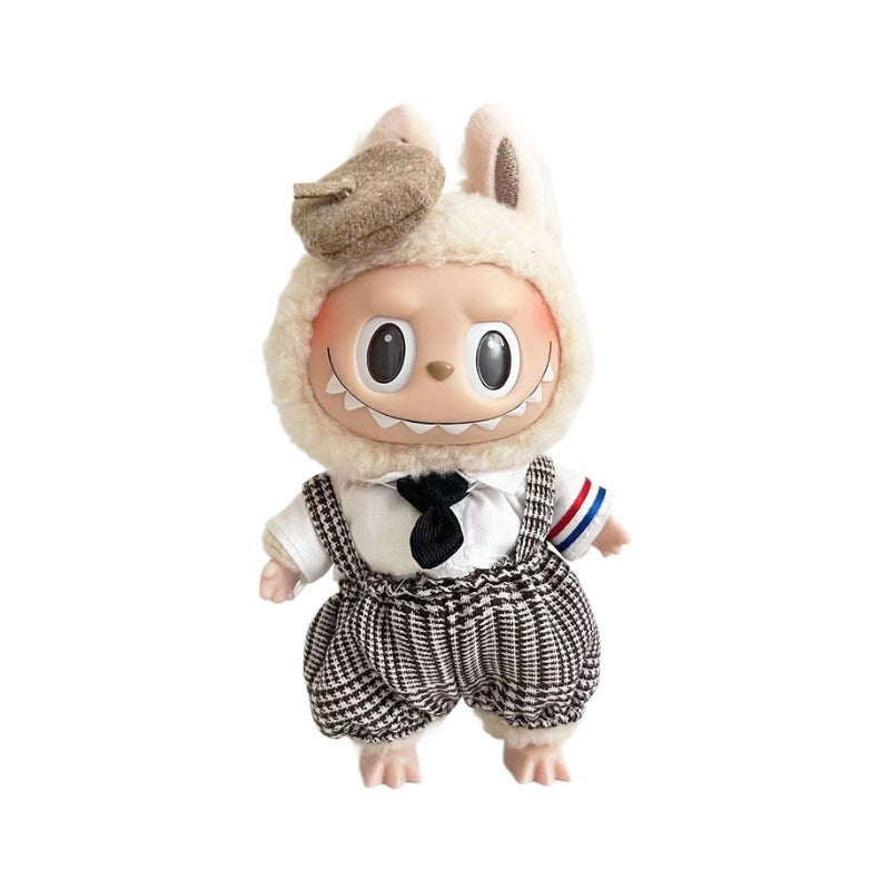 [Clothes only] 17cm pendant blind box Labubu clothes Labubu doll baby clothes thousand bird grid overalls set