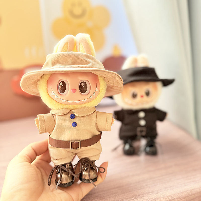 [Clothes only] 17cm labubu blind box pendant doll with camouflage jumpsuit