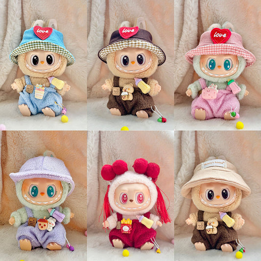 [Clothes only] First and second generation keychain Labubu clothes pendant Labubu bottle overalls + hat set