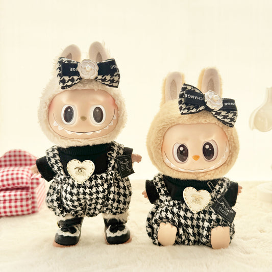 [Clothes only] The first, second and third generation keychain Labubu clothes pendant Labubu love thousand bird grid overalls set