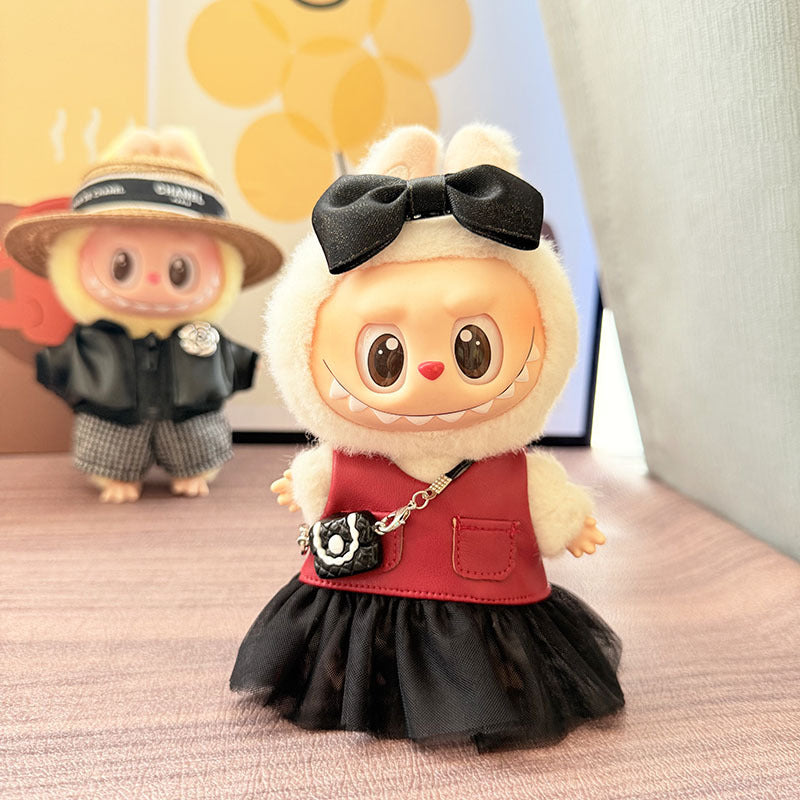 [Clothes only] 17cm pendant rabub clothes sweet and spicy black yarn skirt straw hat set labubu doll clothes cute