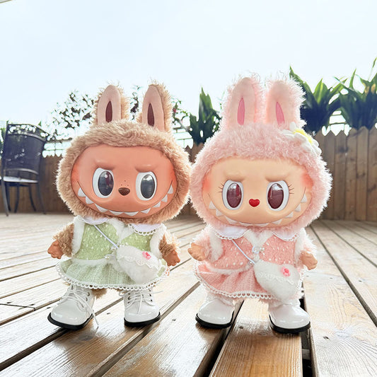 38Cm Labubu plush doll dress for Labubu doll MOKOKO sweetheart pearl cream dress