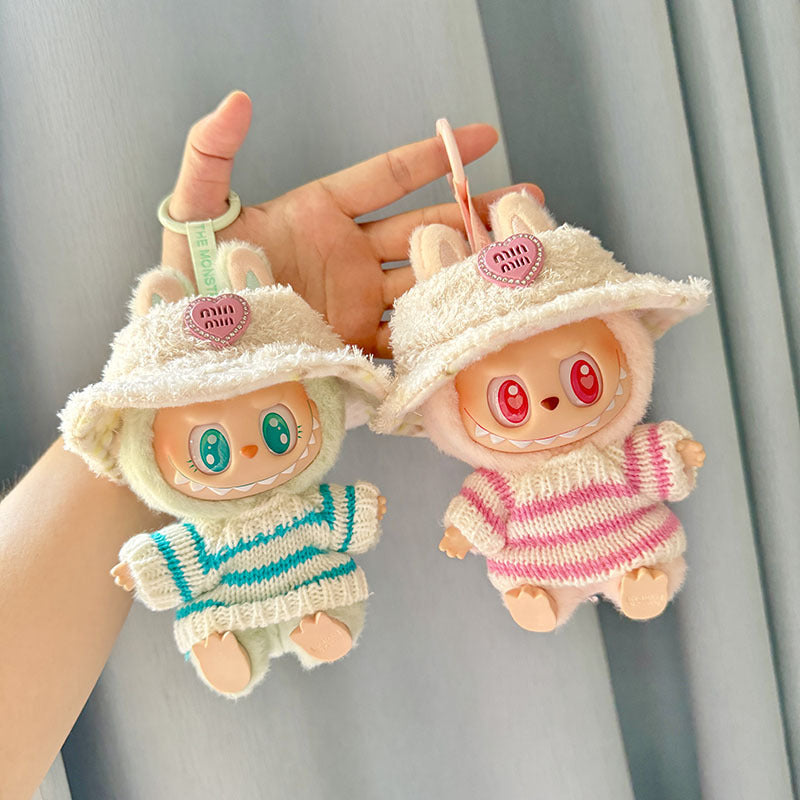[Clothes only] One, two and three generations of keychains Labubu clothes pendant Labubu sitting party pink and white striped sweater