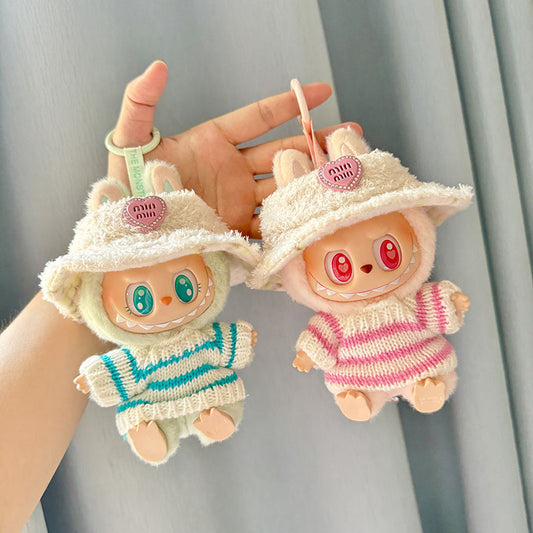 [Clothes only] One, two and three generations of keychains Labubu clothes pendant Labubu sitting party pink and white striped sweater