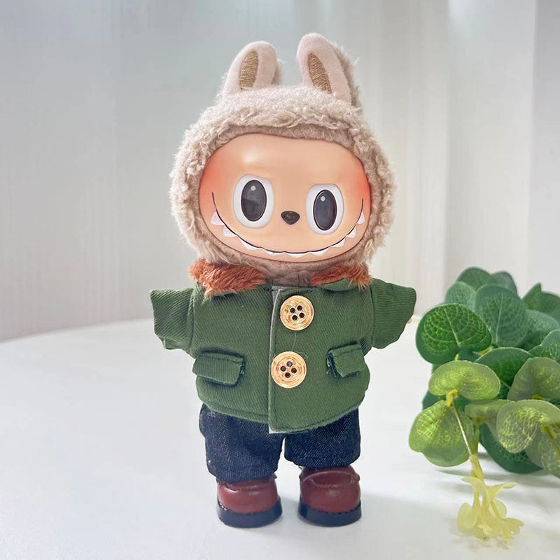 [Clothes only] 17cm labubu cloth blind box pendant doll with green military coat set cute