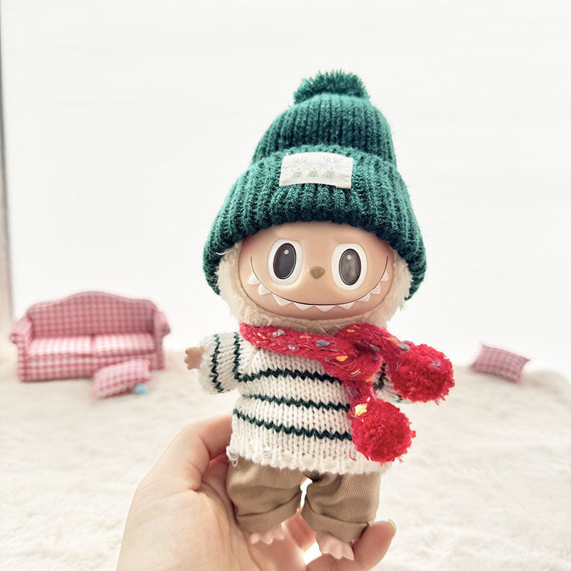 [Clothes only] First and second generation Labubu clothes pendant Labubu sitting baby clothes sweater green bunny hat set