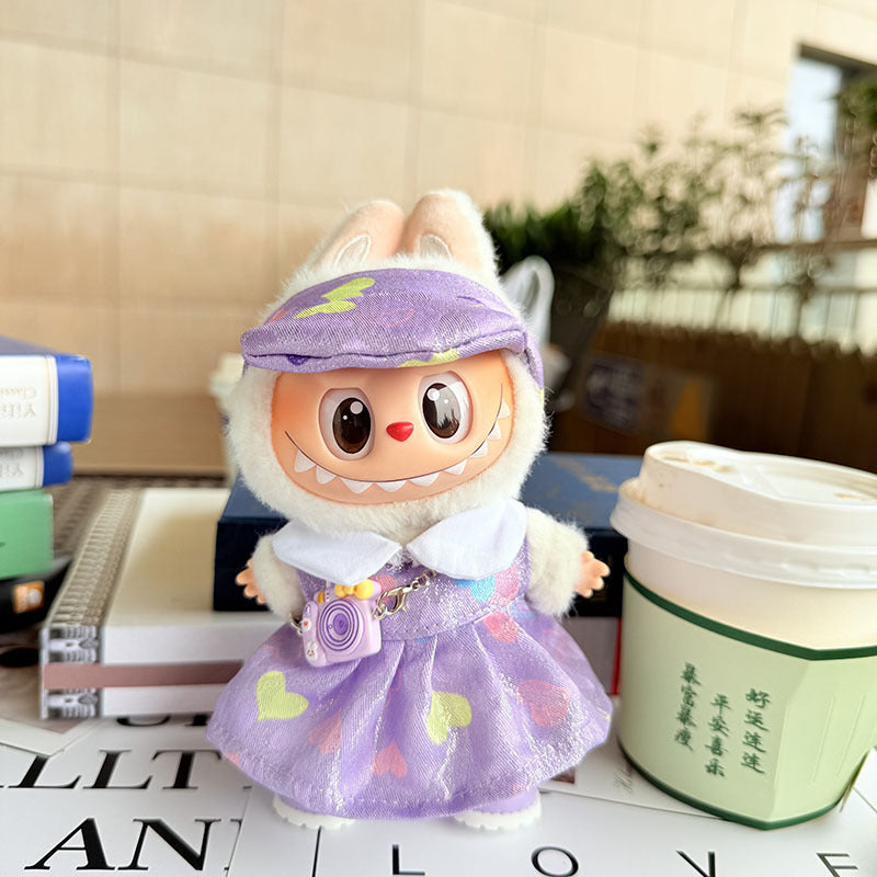 [Clothes only] 17cm Labubuwa clothes LABUBU blind box sitting party one two three generation color heart pink purple dress