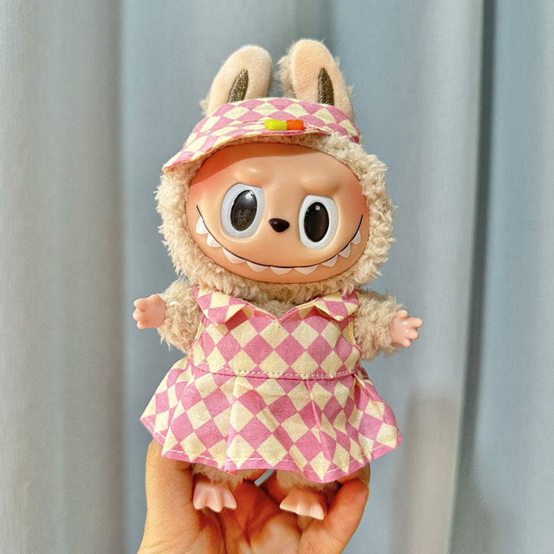 [Clothes only] 17cm pendant Labubu clothes Labubu doll rhombus overalls dress couple outfit