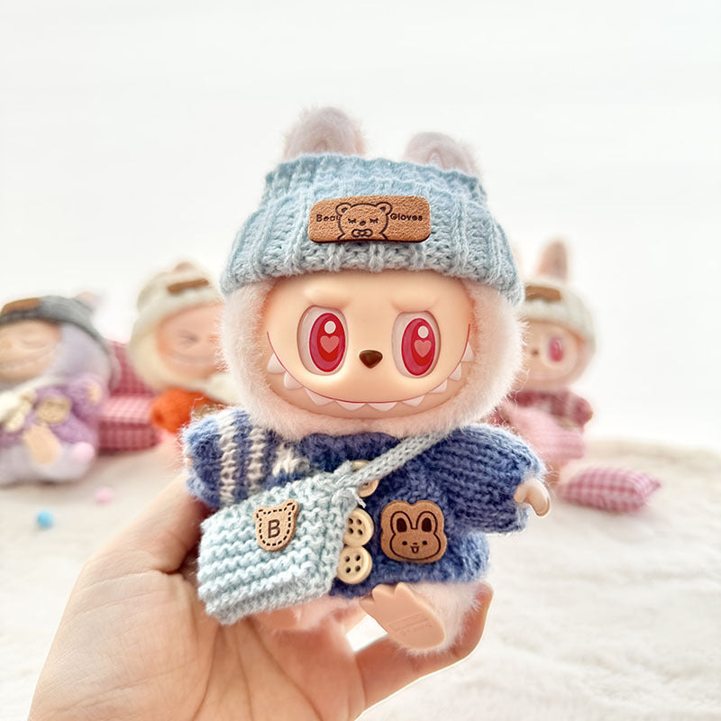 [Clothes only] The first, second and third generation keychain Labubu clothes pendant Labubu baby clothes striped buttons sweater set.