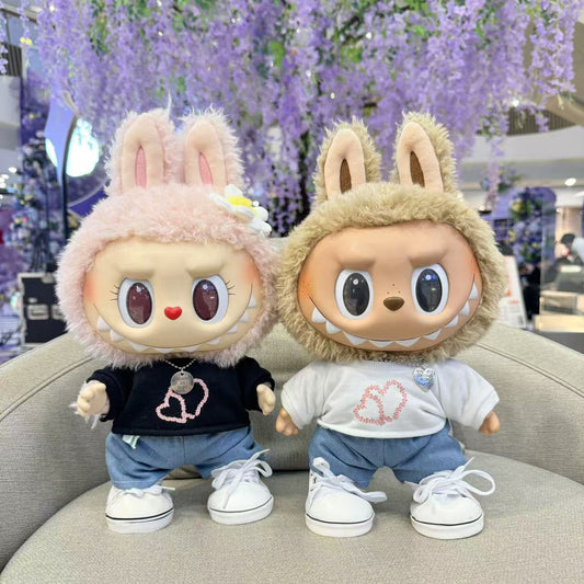 38Cm Labubu plush doll clothes for Labubu doll MOKOKO sweetheart heart print sweater set