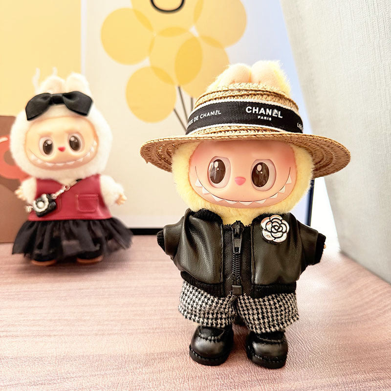 [Clothes only] 17cm pendant rabub clothes sweet and spicy black yarn skirt straw hat set labubu doll clothes cute