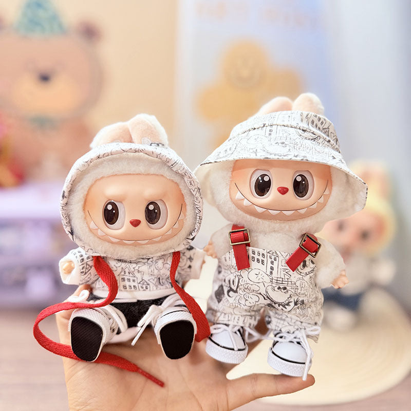 [Clothes only] One, two and three generations Labubu clothes pendant Labubu sitting baby clothes graffiti street sweater set