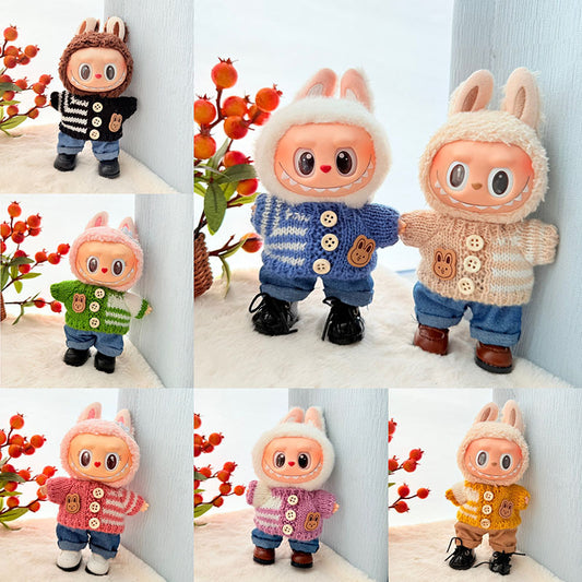 [Clothes only] First and second generation keychain Labubu clothes pendant Rab cloth button sweater jeans set cute