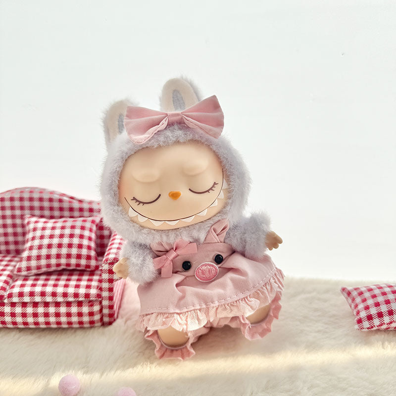 [Clothes only] First and second generation Labubu clothes pendant Labubu sitting party baby clothes pink piggy strap skirt cute