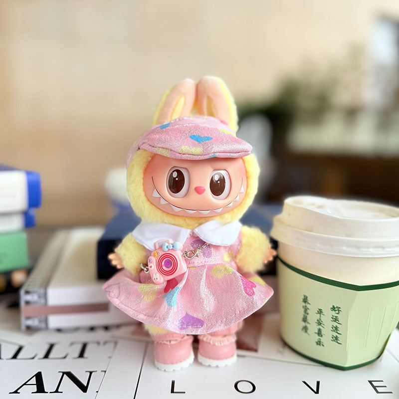 [Clothes only] 17cm Labubuwa clothes LABUBU blind box sitting party one two three generation color heart pink purple dress