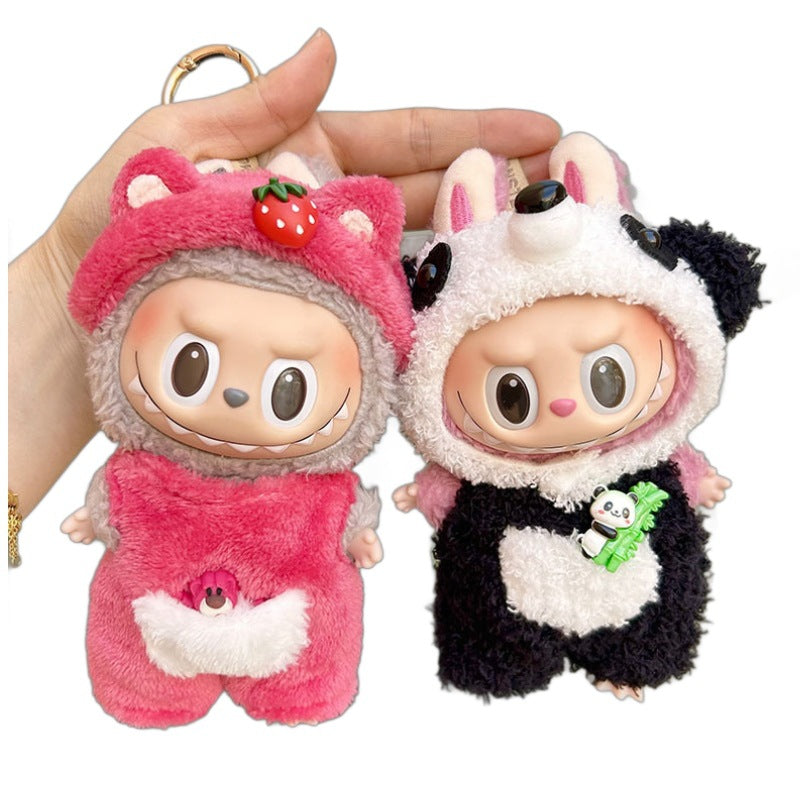 [Clothes only] 17cm pendant, rabub clothes, bamboo bear two-piece set, keychain labubu doll clothes, cute.