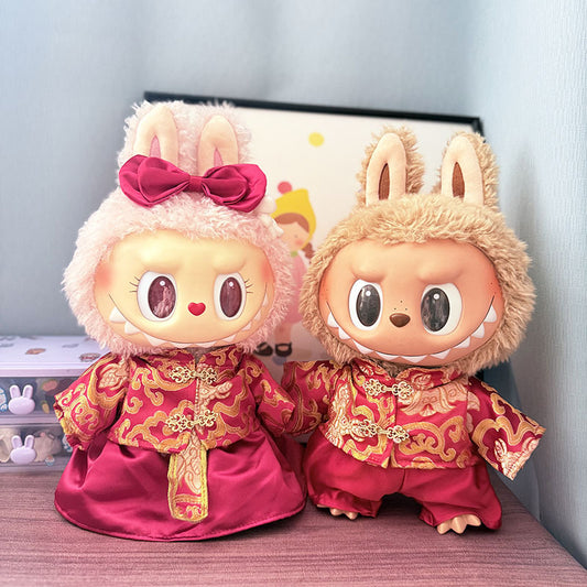 38Cm Labubu plush doll dress for Labubu doll MOKOKO auspicious cloud bride and groom suit