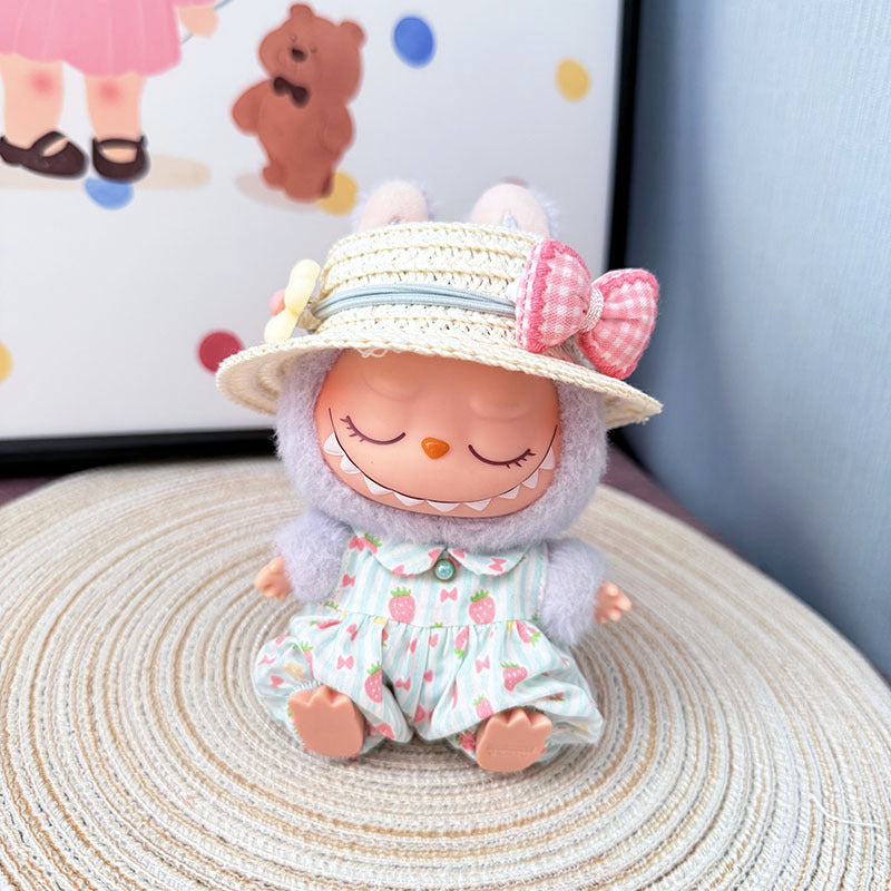 The first, second and third generation keychain Labubu clothes pendant Labubu baby clothes strawberry paradise jumpsuit set is cute