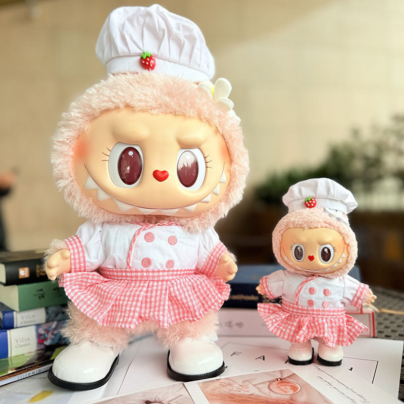 [Clothes only] 17cm Labubuwa clothes LABUBU blind box sitting party one, two, three generations of strawberry cook clothes
