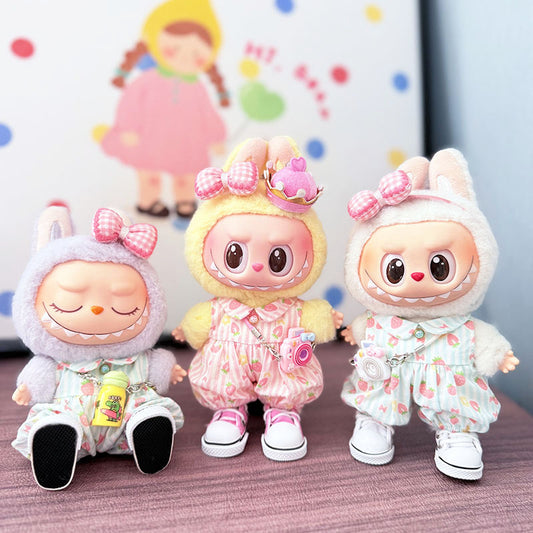 The first, second and third generation keychain Labubu clothes pendant Labubu baby clothes strawberry paradise jumpsuit set is cute