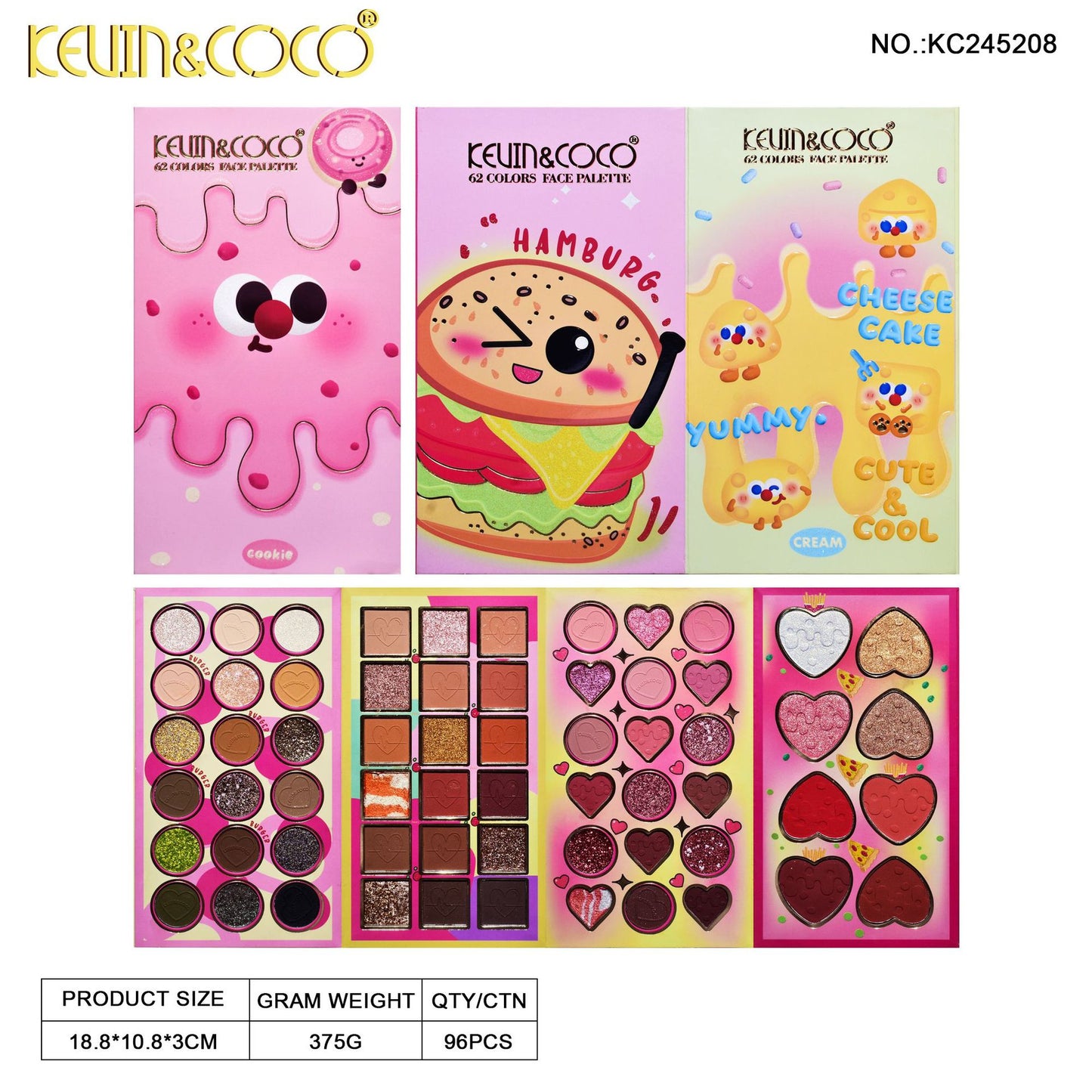 KEVIN & COCO 62-color cute cookie cheese fries, eyeshadow beads matte four-fold eyes
