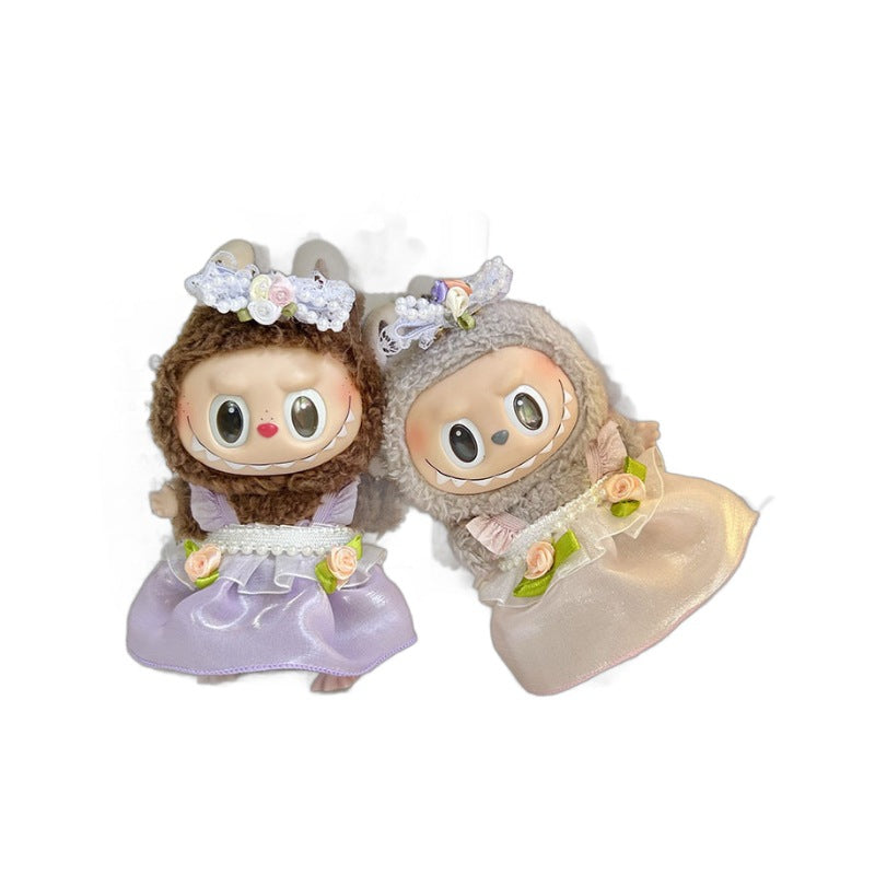 [Clothes only] 17cm pendant Labubu dress with double flower pearl strap skirt set labubu baby clothes.