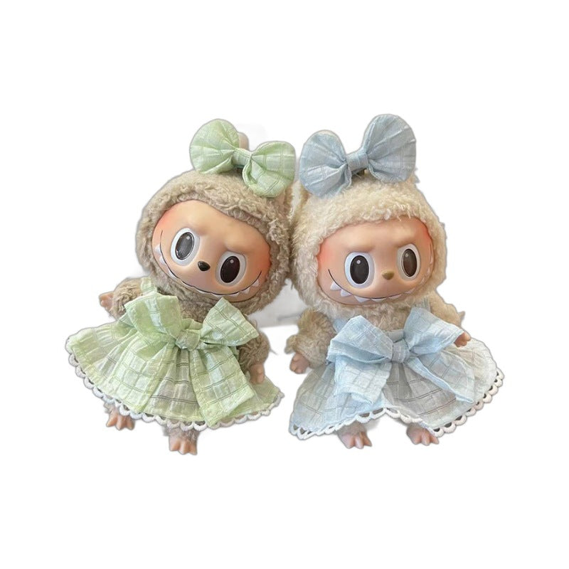 [Clothes only] 17cm pendant Labubu cloth for candy skirt + hairpin Labubu keychain baby clothes are cute and cute.