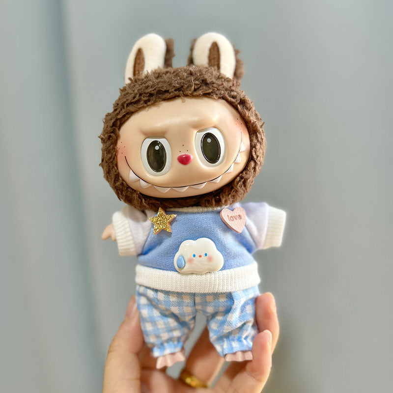 [Clothes only] 17cm pendant, rabub clothes, star rabbit sweater set, keychain labubu doll clothes.