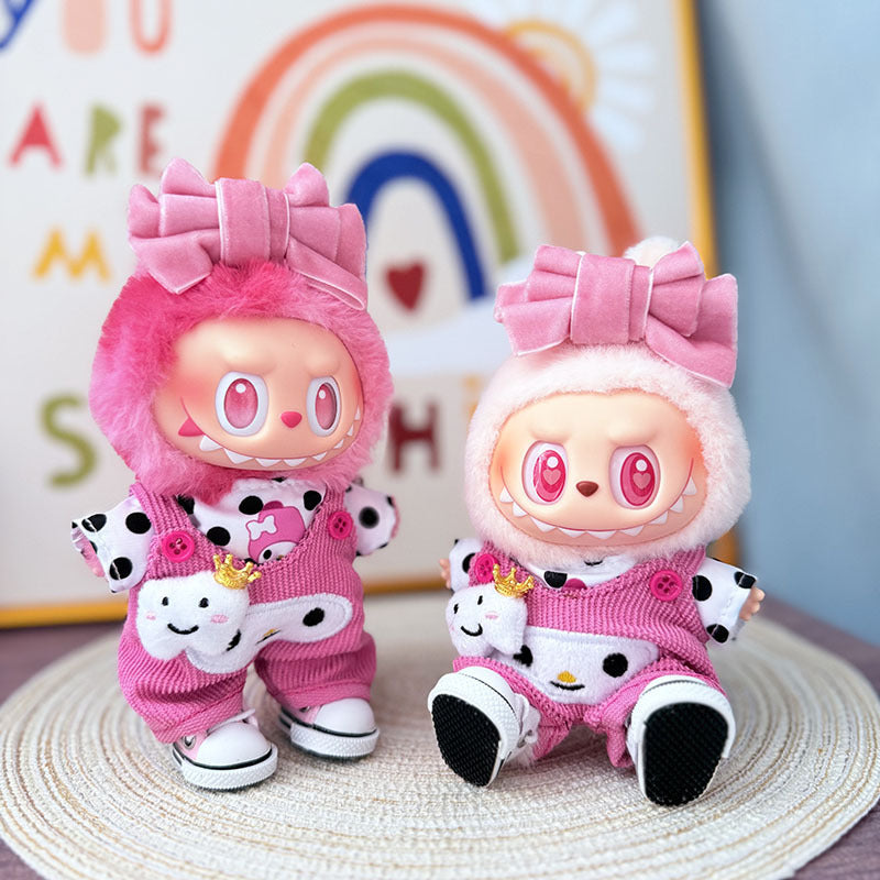 [Clothes only] One, two and three generations Labubu clothes pendant Labubu sitting baby clothes polka dot pink Merlot jumpsuit