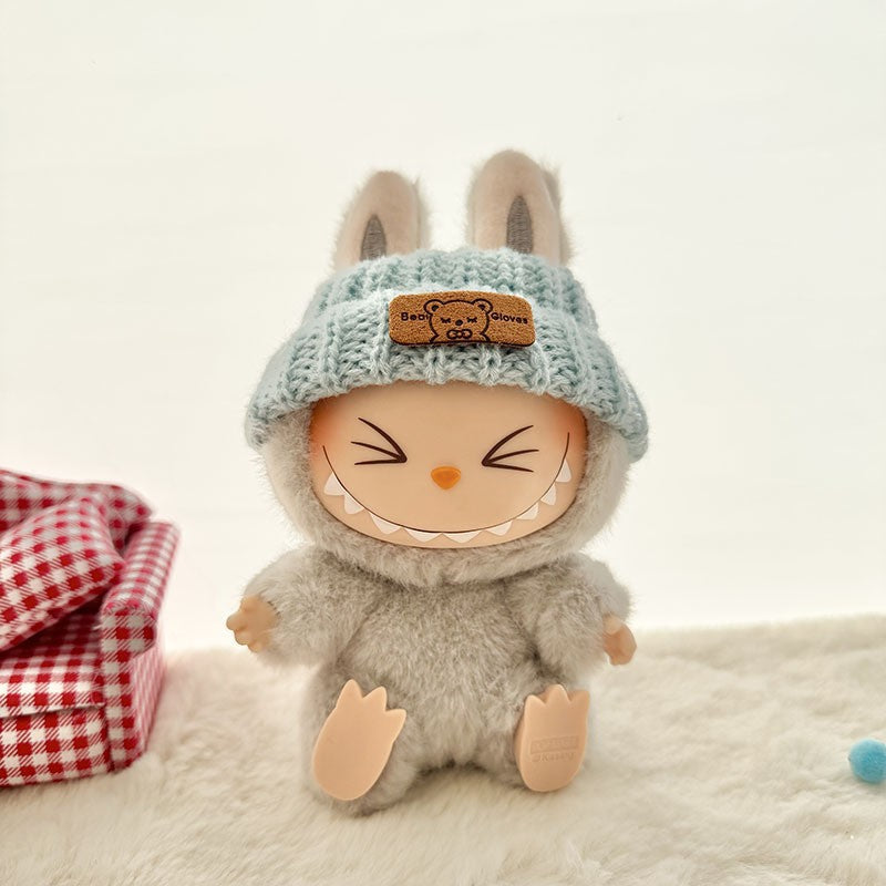 [Clothes only] One, two and three generations Labubu clothes pendant Labubu sitting baby clothes sky blue bear sweater set