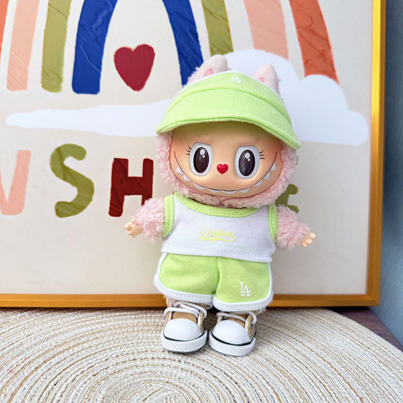 The first, second and third generation Labubu clothes pendant Labubu sitting party baby clothes peaked cap LA sports suit trend