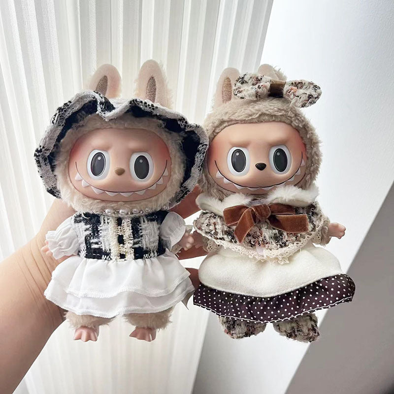 [Clothes only] 17cm pendant, rabub clothes, keychain, color plaid fragrant skirt, labubu doll clothes, cute.