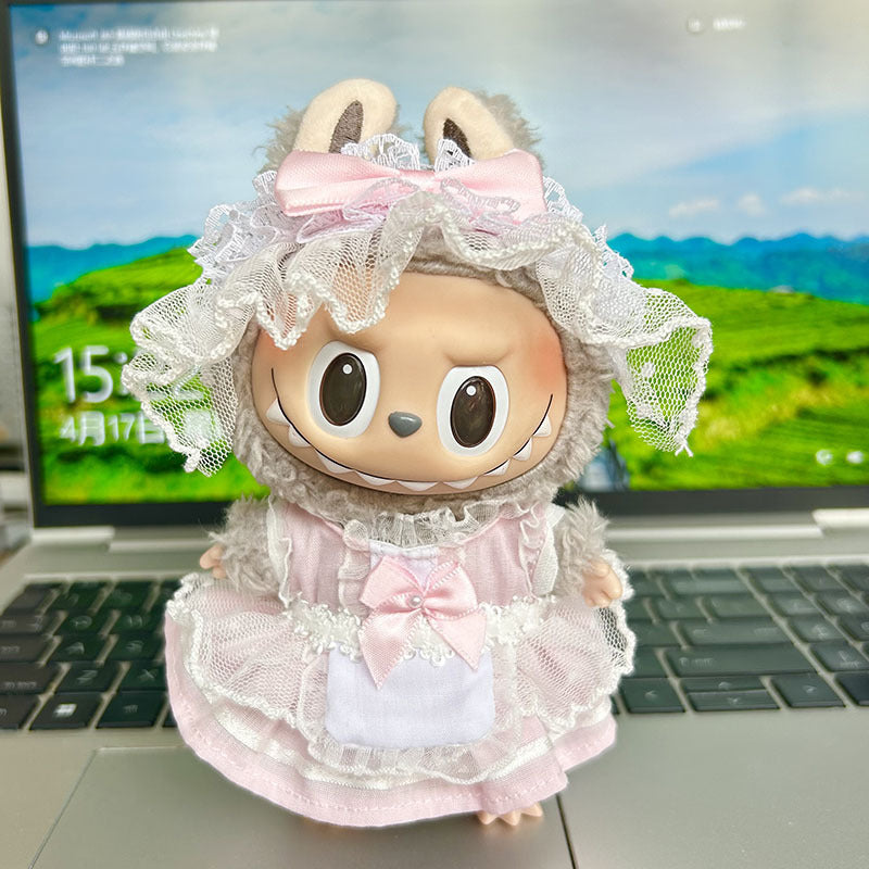 Clothes only] 15cm pendant rabub clothes keychain gauze skirt maid set labubu doll clothes cute